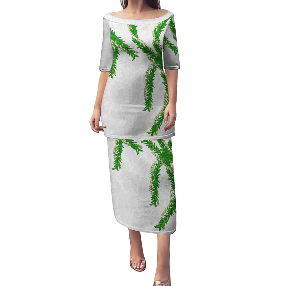 Hawaii Maile Lei Puletasi Aloha White Color