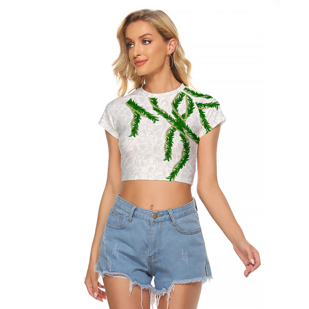 Hawaii Maile Lei Raglan Cropped T Shirt Aloha White Color