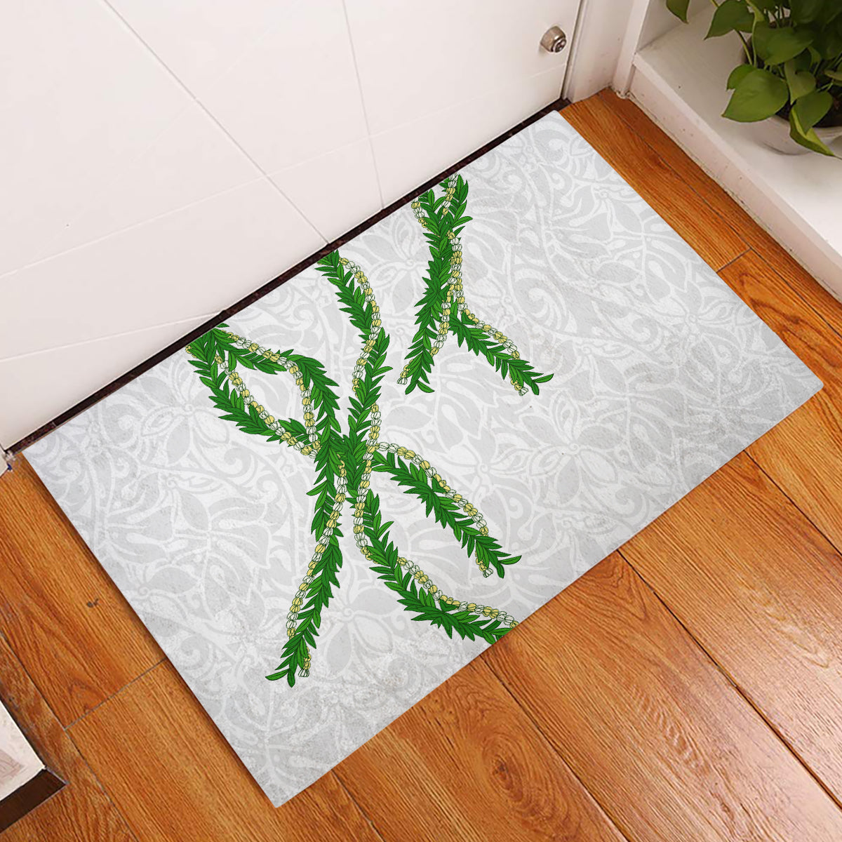 Hawaii Maile Lei Rubber Doormat Aloha White Color