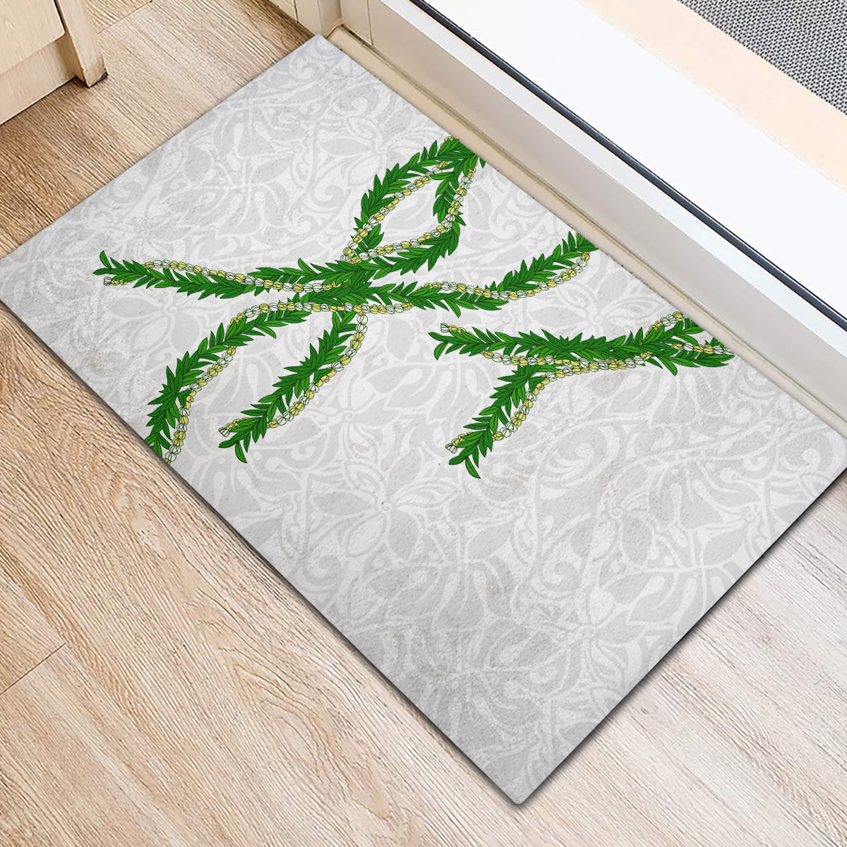 Hawaii Maile Lei Rubber Doormat Aloha White Color