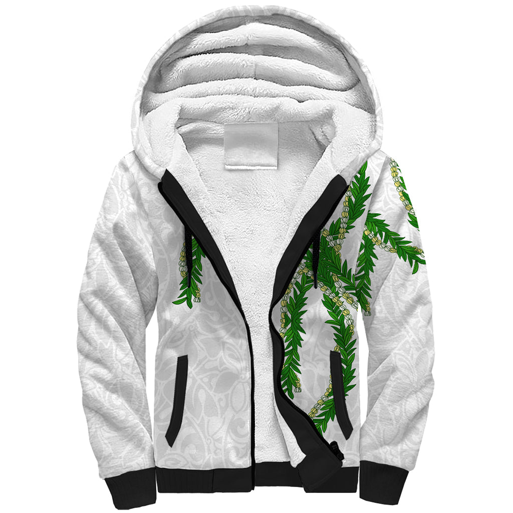 Hawaii Maile Lei Sherpa Hoodie Aloha White Color