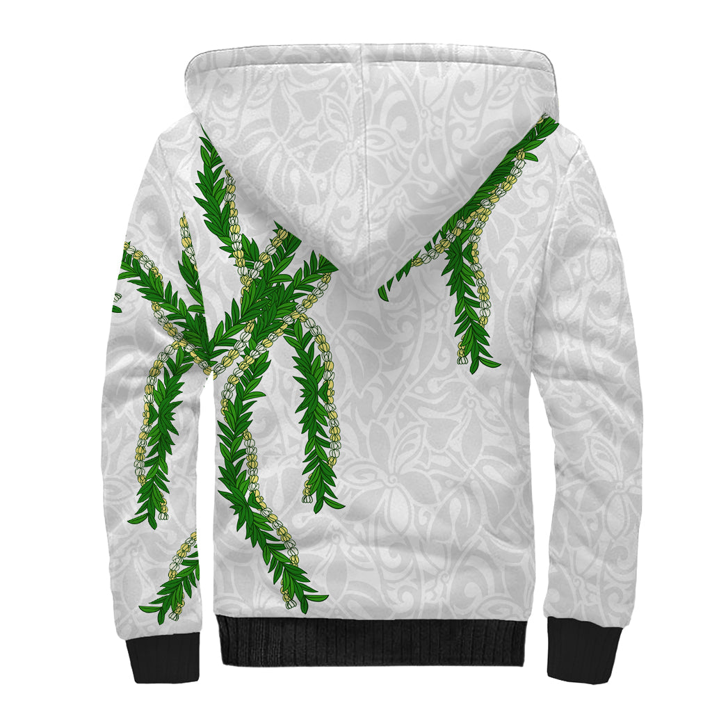Hawaii Maile Lei Sherpa Hoodie Aloha White Color