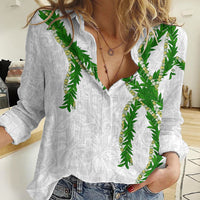 Hawaii Maile Lei Women Casual Shirt Aloha White Color