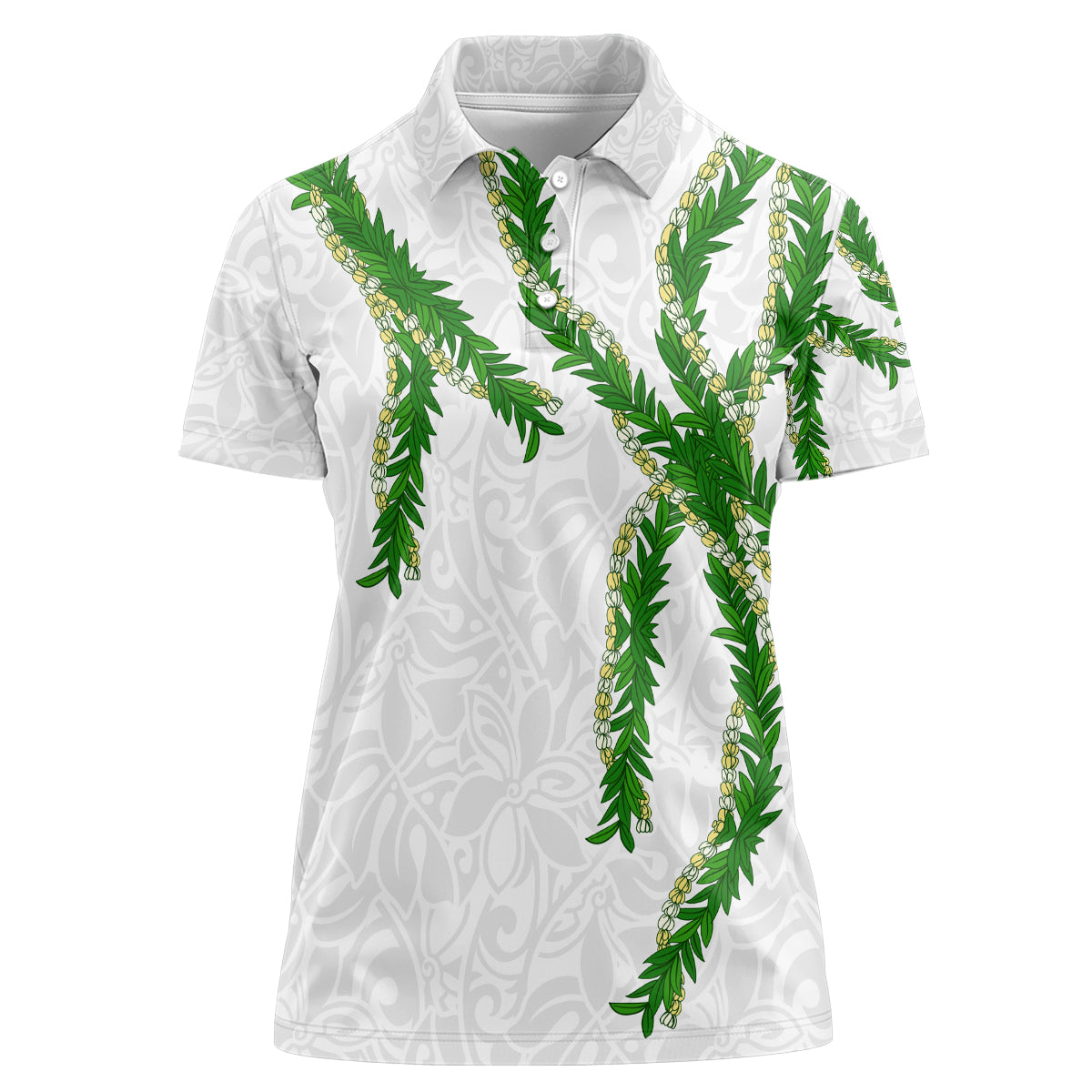 Hawaii Maile Lei Women Polo Shirt Aloha White Color