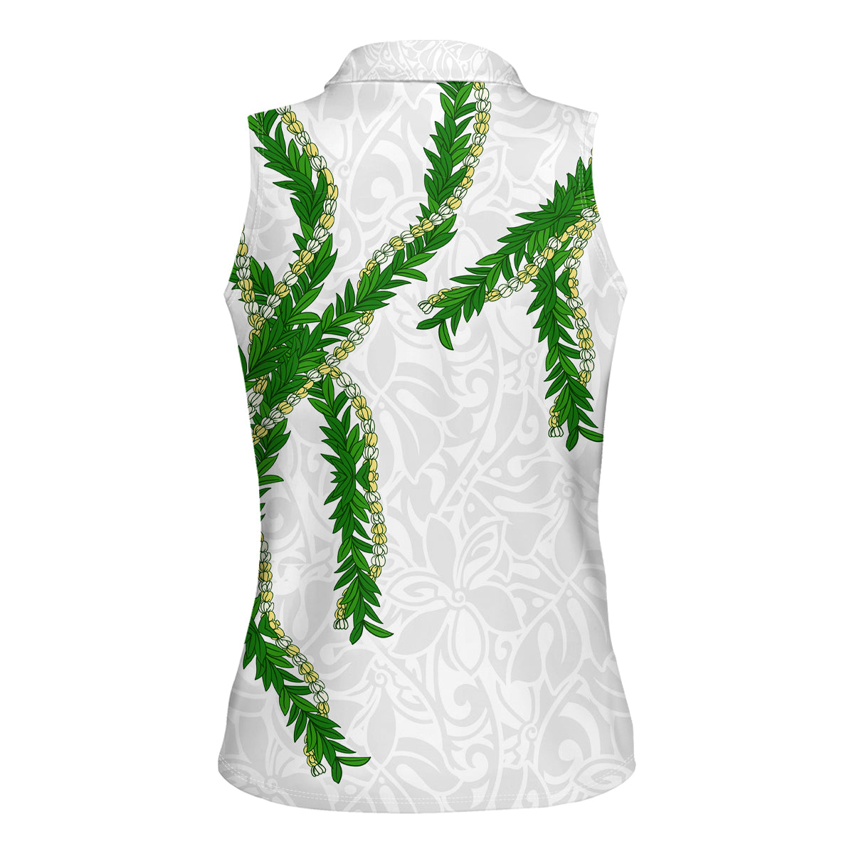 Hawaii Maile Lei Women Sleeveless Polo Shirt Aloha White Color