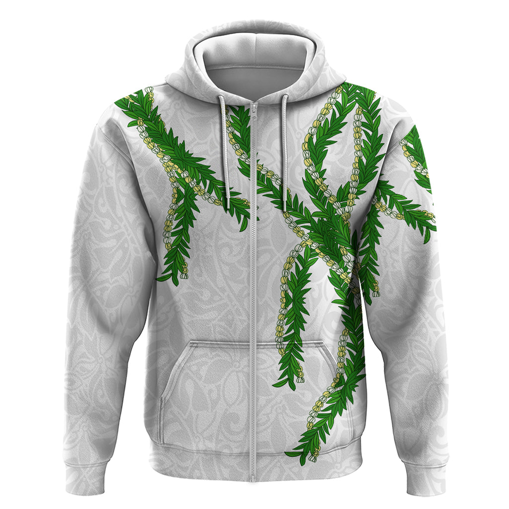Hawaii Maile Lei Zip Hoodie Aloha White Color