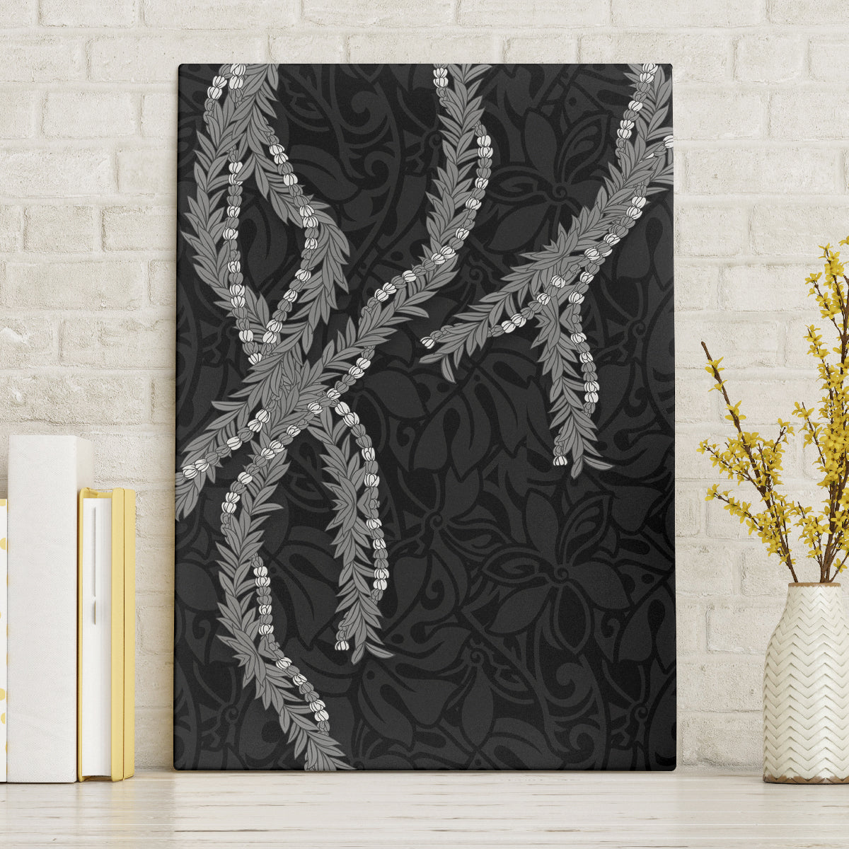 Hawaii Maile Lei Canvas Wall Art Aloha Grayscale Color