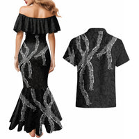 Hawaii Maile Lei Couples Matching Mermaid Dress and Hawaiian Shirt Aloha Grayscale Color