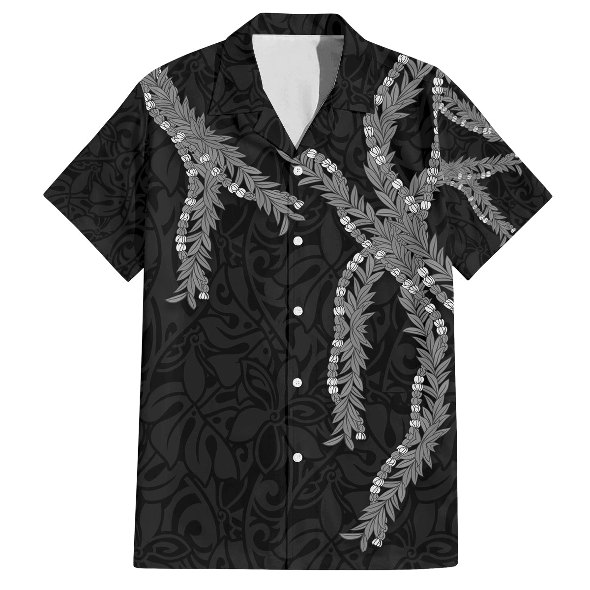 Hawaii Maile Lei Family Matching Puletasi and Hawaiian Shirt Aloha Grayscale Color
