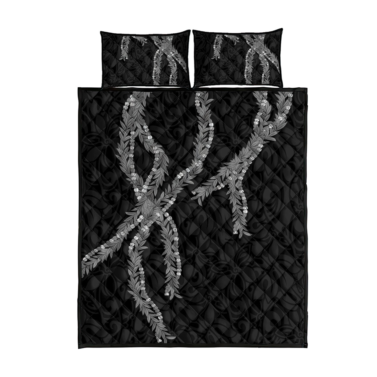 Hawaii Maile Lei Quilt Bed Set Aloha Grayscale Color