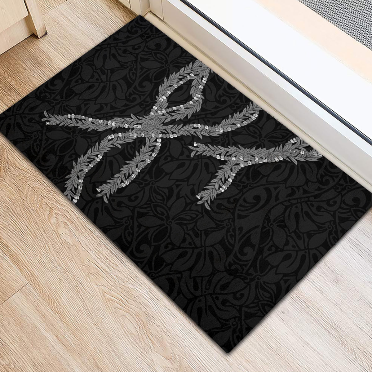 Hawaii Maile Lei Rubber Doormat Aloha Grayscale Color