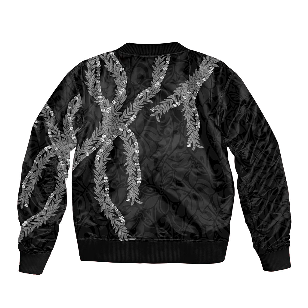 Hawaii Maile Lei Sleeve Zip Bomber Jacket Aloha Grayscale Color