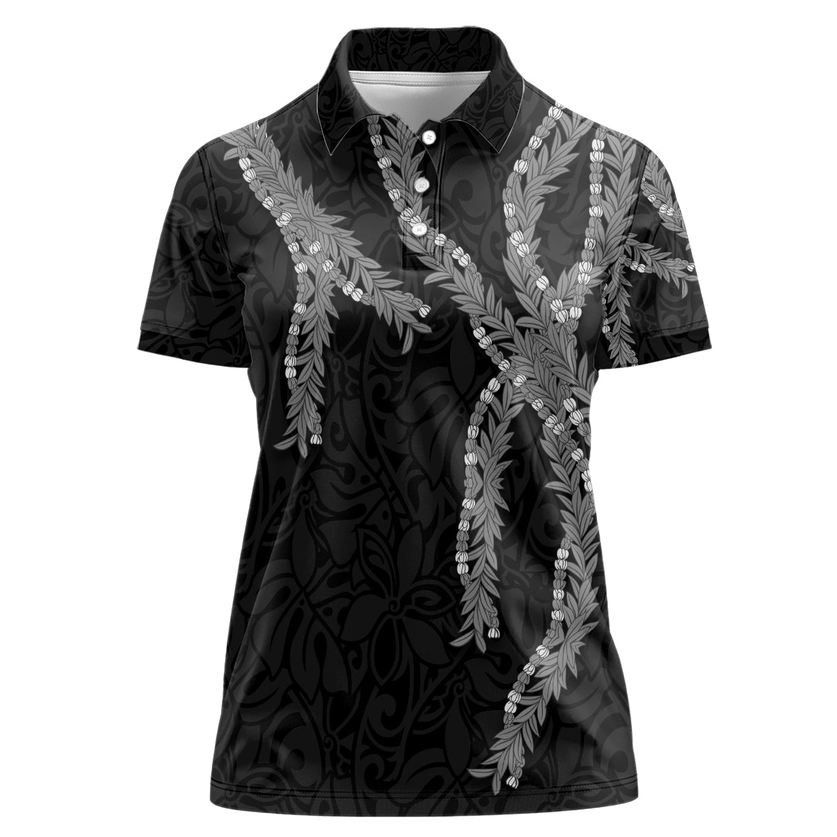 Hawaii Maile Lei Women Polo Shirt Aloha Grayscale Color