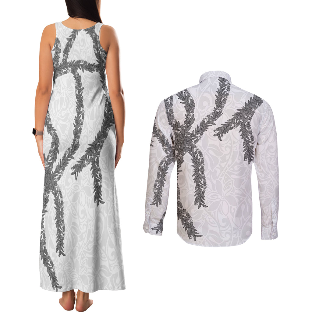 Hawaii Maile Lei Couples Matching Tank Maxi Dress and Long Sleeve Button Shirt Aloha The Grey Color