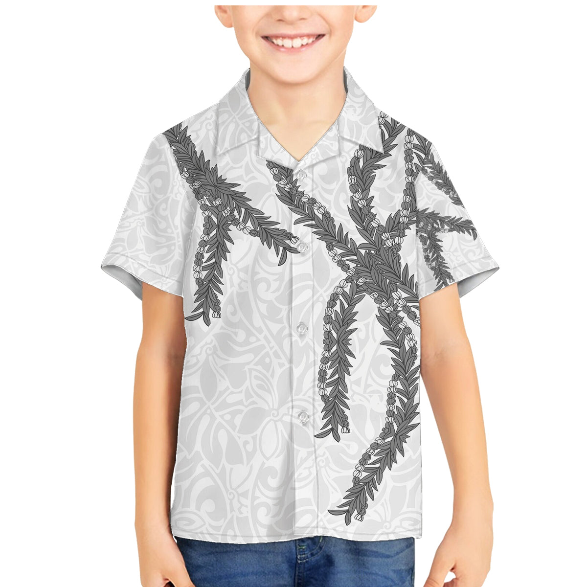 Hawaii Maile Lei Family Matching Mermaid Dress and Hawaiian Shirt Aloha The Grey Color