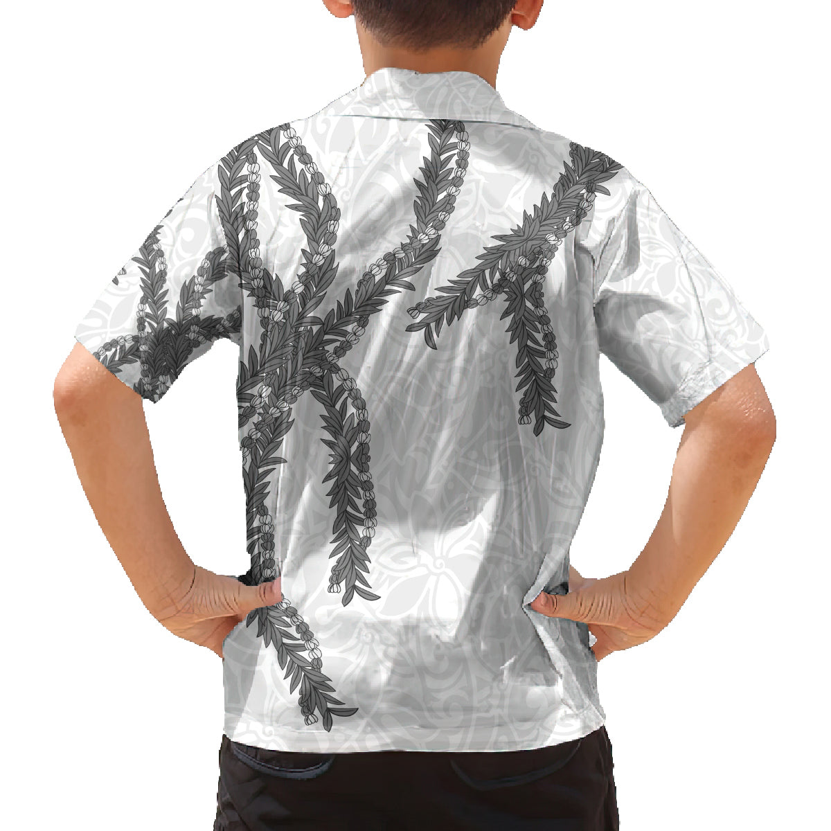 Hawaii Maile Lei Family Matching Off The Shoulder Long Sleeve Dress and Hawaiian Shirt Aloha The Grey Color