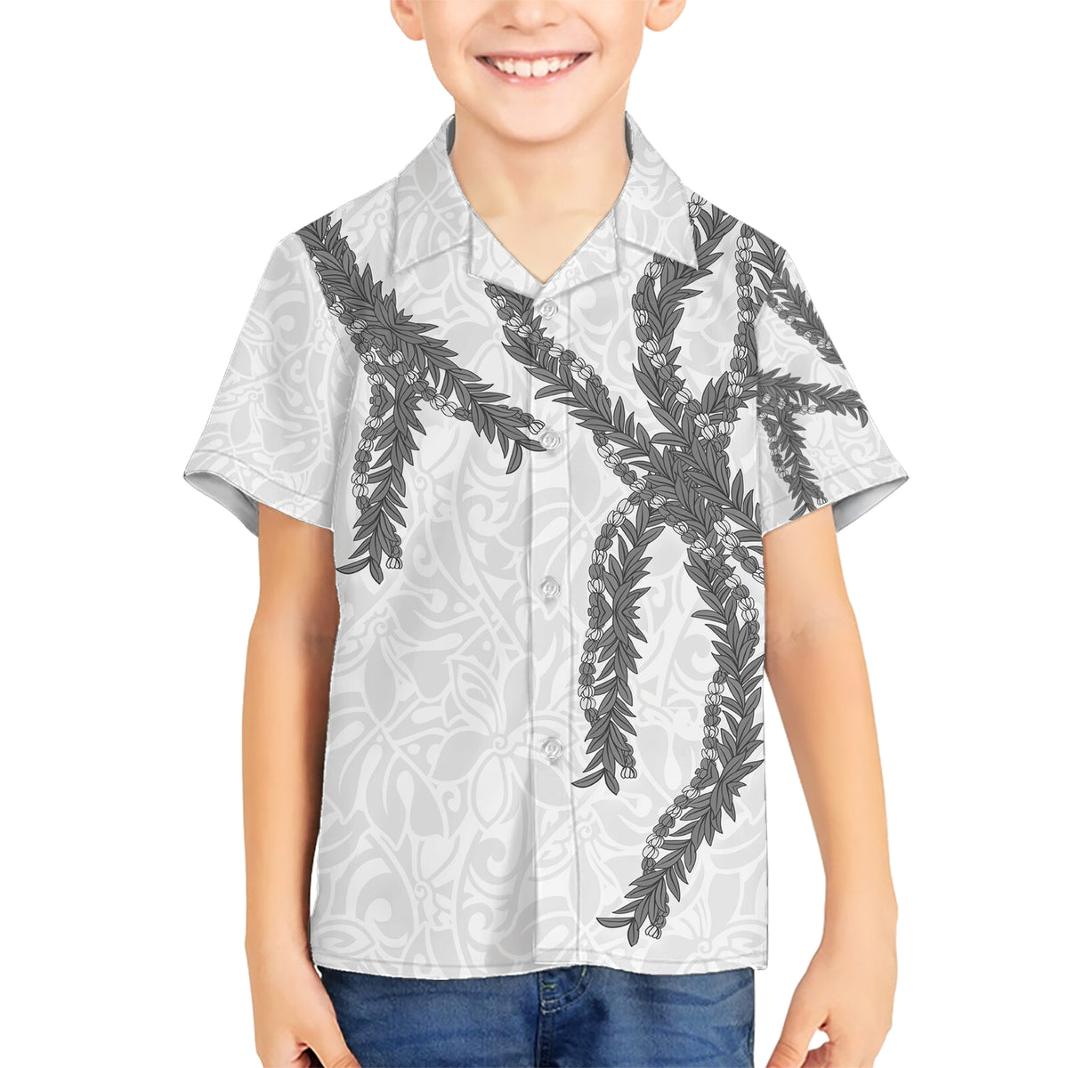 Hawaii Maile Lei Kid Hawaiian Shirt Aloha The Grey Color LT03 Kid Grey - Polynesian Pride