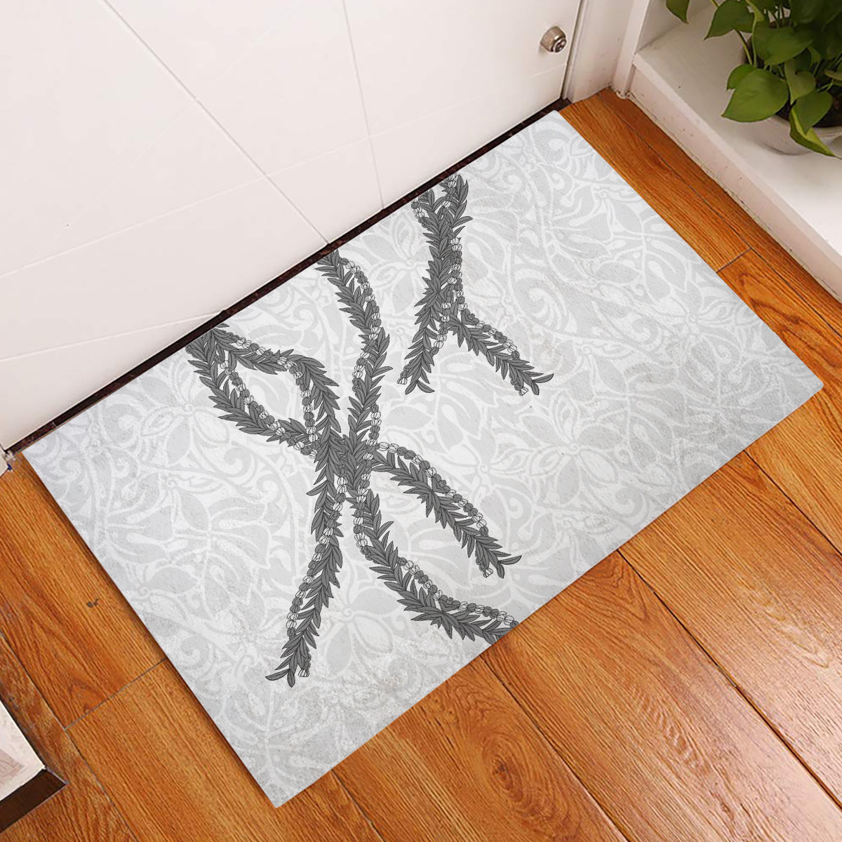 Hawaii Maile Lei Rubber Doormat Aloha The Grey Color
