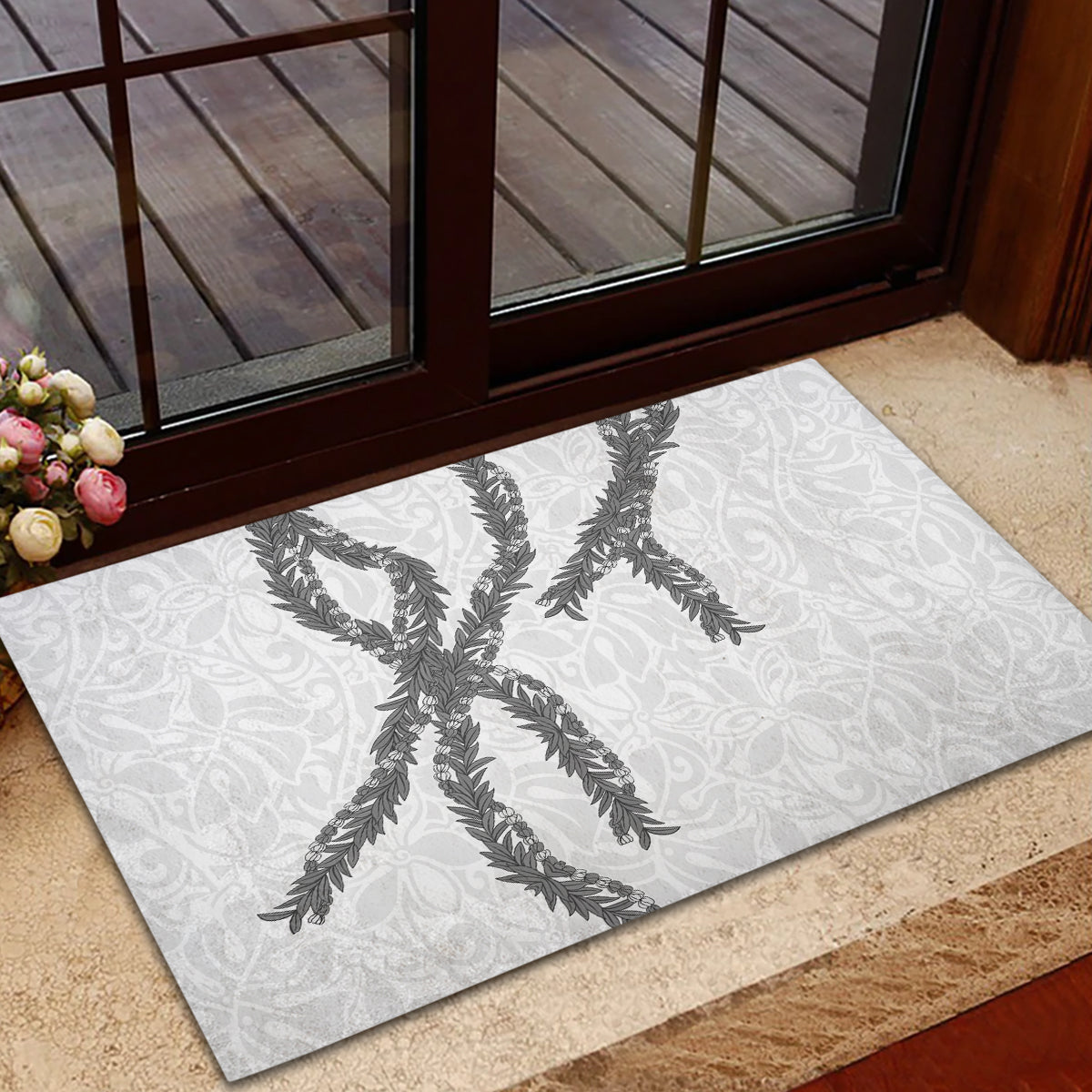 Hawaii Maile Lei Rubber Doormat Aloha The Grey Color