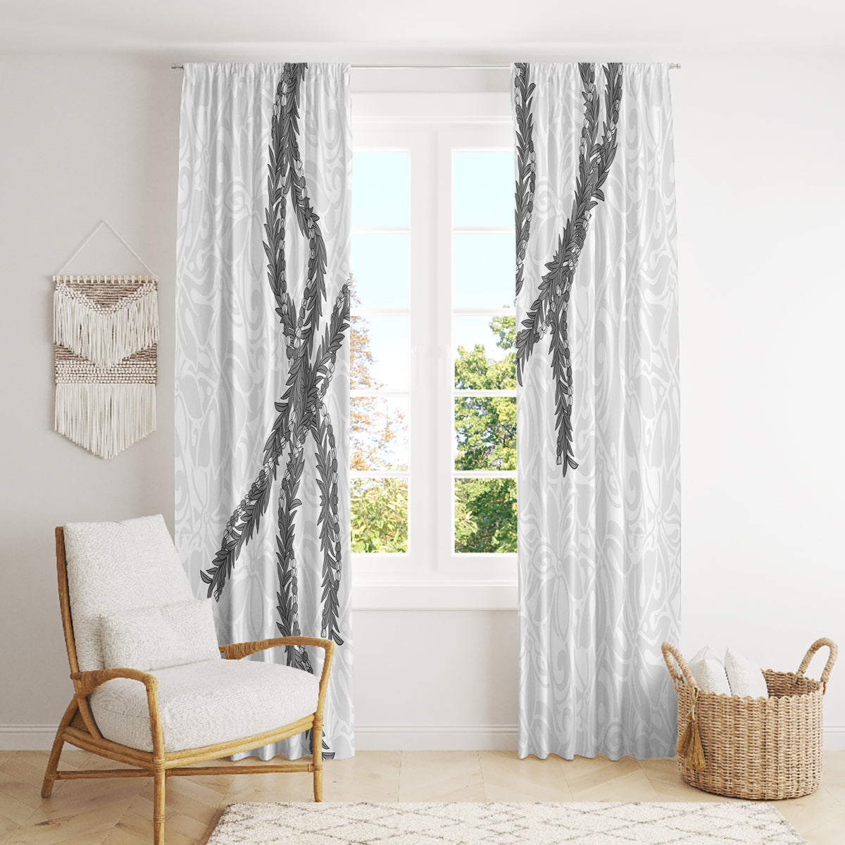 Hawaii Maile Lei Window Curtain Aloha The Grey Color