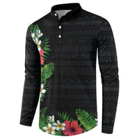 Hawaii Tropical Flowers and Leaves Button Sweatshirt Tapa Pattern Colorful Mode