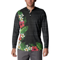 Hawaii Tropical Flowers and Leaves Button Sweatshirt Tapa Pattern Colorful Mode