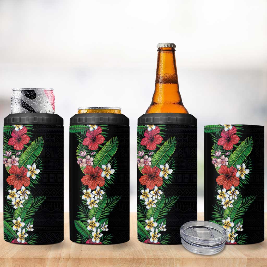 Hawaii Tropical Flowers and Leaves 4 in 1 Can Cooler Tumbler Tapa Pattern Colorful Mode
