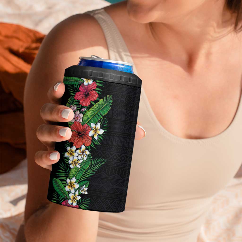 Hawaii Tropical Flowers and Leaves 4 in 1 Can Cooler Tumbler Tapa Pattern Colorful Mode