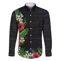 Hawaii Tropical Flowers and Leaves Family Matching Off The Shoulder Long Sleeve Dress and Hawaiian Shirt Tapa Pattern Colorful Mode