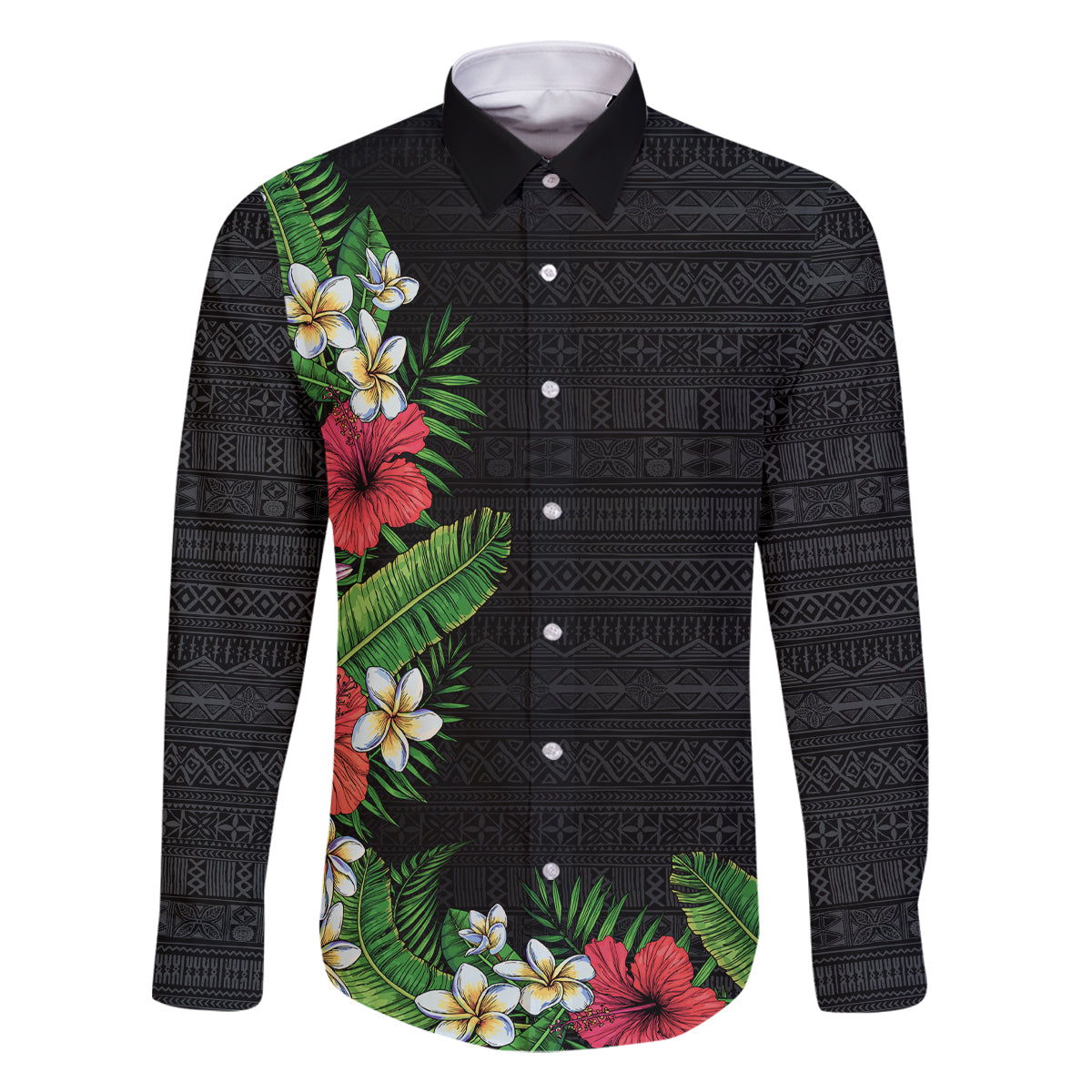 Hawaii Tropical Flowers and Leaves Family Matching Off Shoulder Short Dress and Hawaiian Shirt Tapa Pattern Colorful Mode