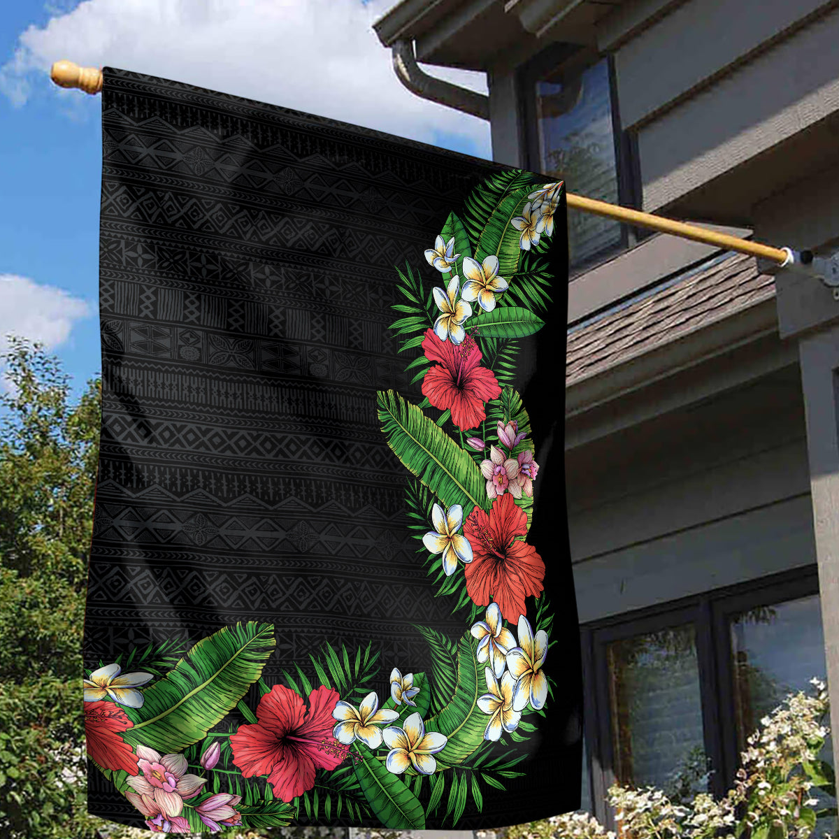 Hawaii Tropical Flowers and Leaves Garden Flag Tapa Pattern Colorful Mode