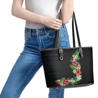 Hawaii Tropical Flowers and Leaves Leather Tote Bag Tapa Pattern Colorful Mode