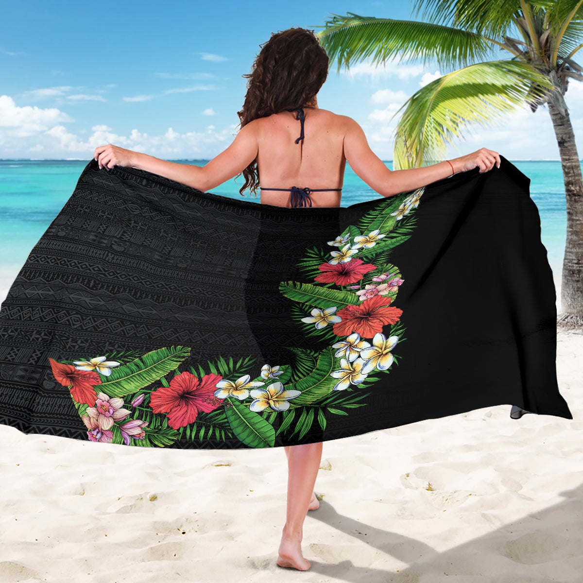 Hawaii Tropical Flowers and Leaves Sarong Tapa Pattern Colorful Mode