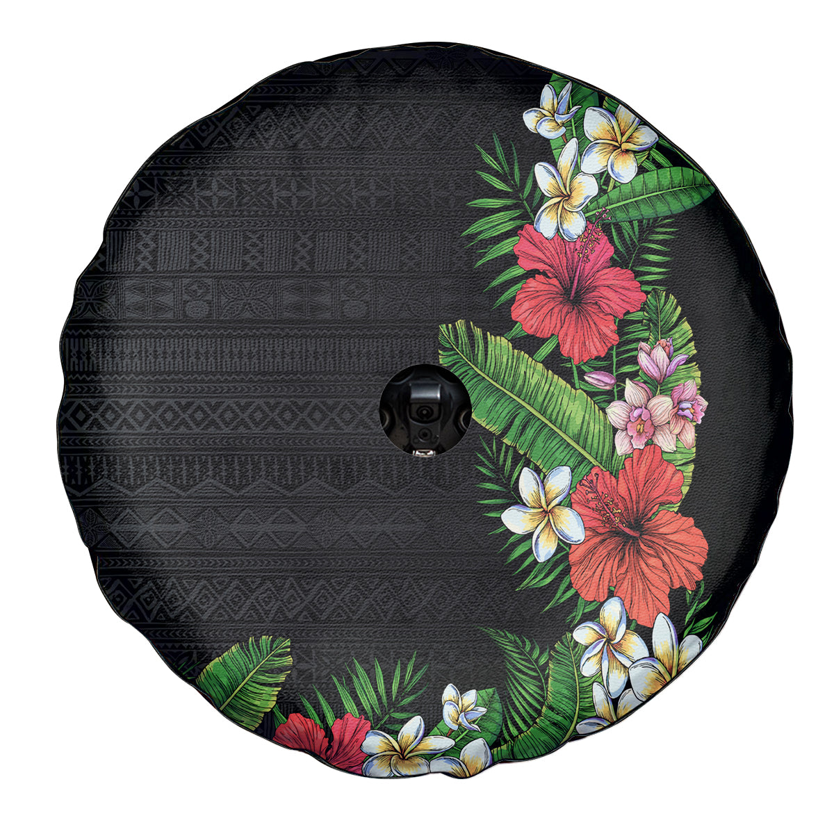 Hawaii Tropical Flowers and Leaves Spare Tire Cover Tapa Pattern Colorful Mode
