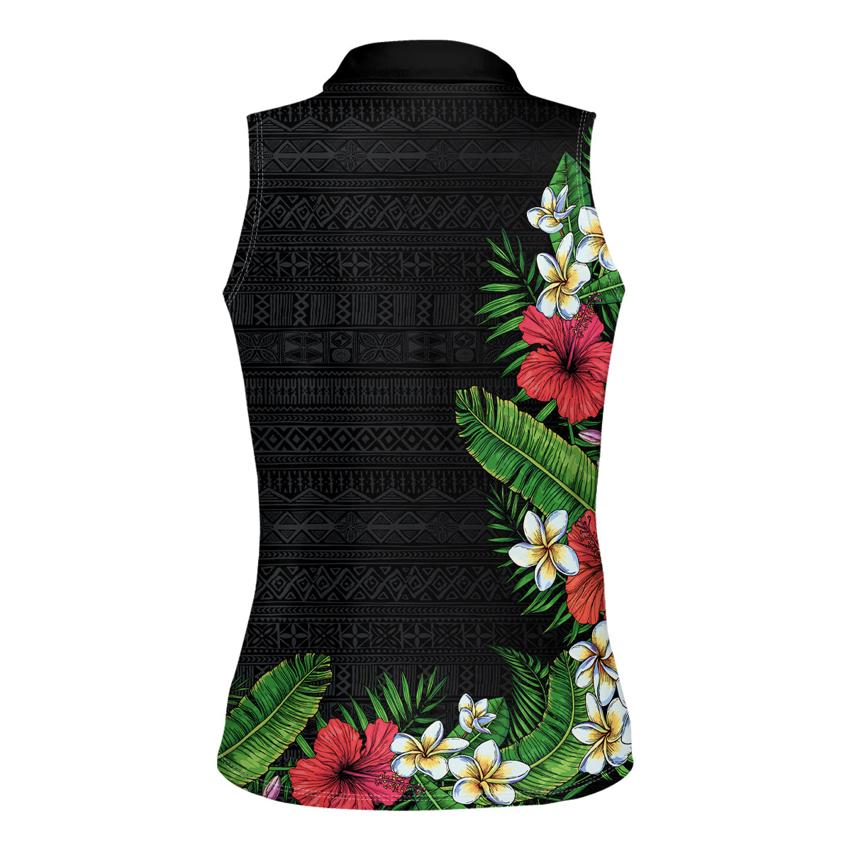 Hawaii Tropical Flowers and Leaves Women Sleeveless Polo Shirt Tapa Pattern Colorful Mode