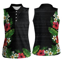 Hawaii Tropical Flowers and Leaves Women Sleeveless Polo Shirt Tapa Pattern Colorful Mode