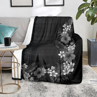 Hawaii Tropical Flowers and Leaves Blanket Tapa Pattern Grayscale Mode