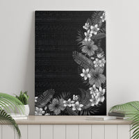 Hawaii Tropical Flowers and Leaves Canvas Wall Art Tapa Pattern Grayscale Mode
