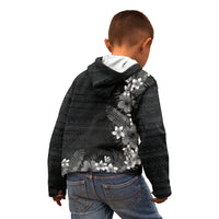 Hawaii Tropical Flowers and Leaves Kid Hoodie Tapa Pattern Grayscale Mode