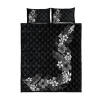 Hawaii Tropical Flowers and Leaves Quilt Bed Set Tapa Pattern Grayscale Mode