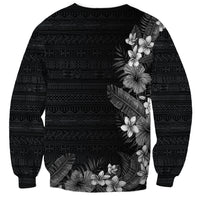 Hawaii Tropical Flowers and Leaves Sweatshirt Tapa Pattern Grayscale Mode