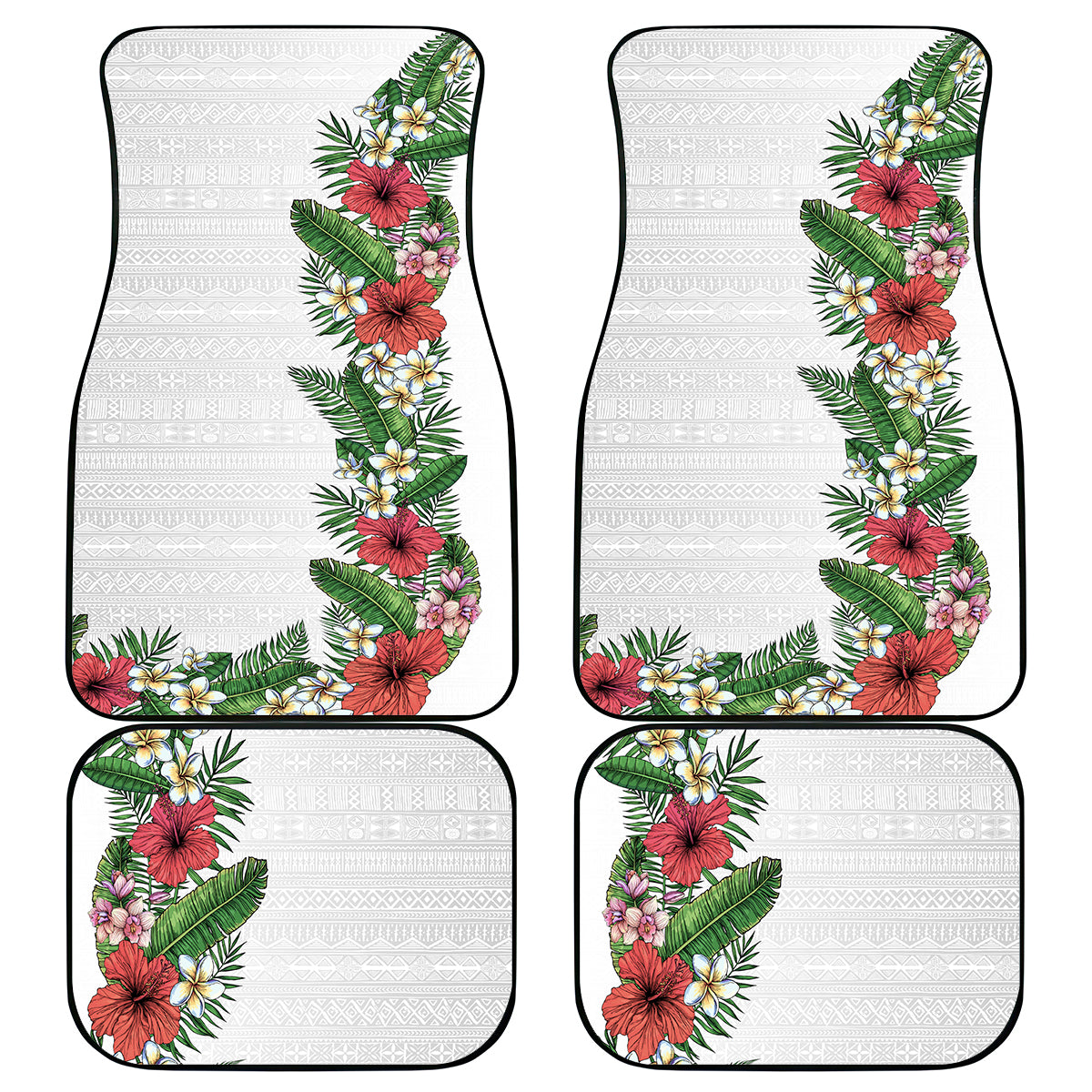 Hawaii Tropical Flowers and Leaves Car Mats Tapa Pattern White Mode