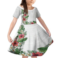 Hawaii Tropical Flowers and Leaves Family Matching Mermaid Dress and Hawaiian Shirt Tapa Pattern White Mode