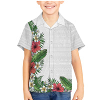 Hawaii Tropical Flowers and Leaves Family Matching Mermaid Dress and Hawaiian Shirt Tapa Pattern White Mode