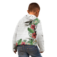 Hawaii Tropical Flowers and Leaves Kid Hoodie Tapa Pattern White Mode