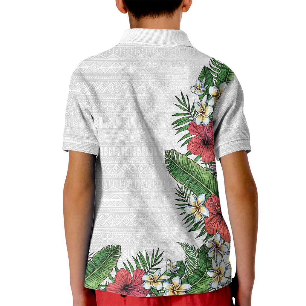 Hawaii Tropical Flowers and Leaves Kid Polo Shirt Tapa Pattern White Mode