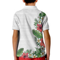 Hawaii Tropical Flowers and Leaves Kid Polo Shirt Tapa Pattern White Mode