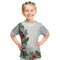 Hawaii Tropical Flowers and Leaves Kid T Shirt Tapa Pattern White Mode
