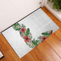 Hawaii Tropical Flowers and Leaves Rubber Doormat Tapa Pattern White Mode