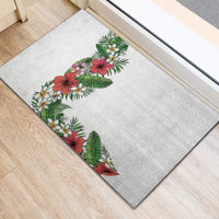 Hawaii Tropical Flowers and Leaves Rubber Doormat Tapa Pattern White Mode